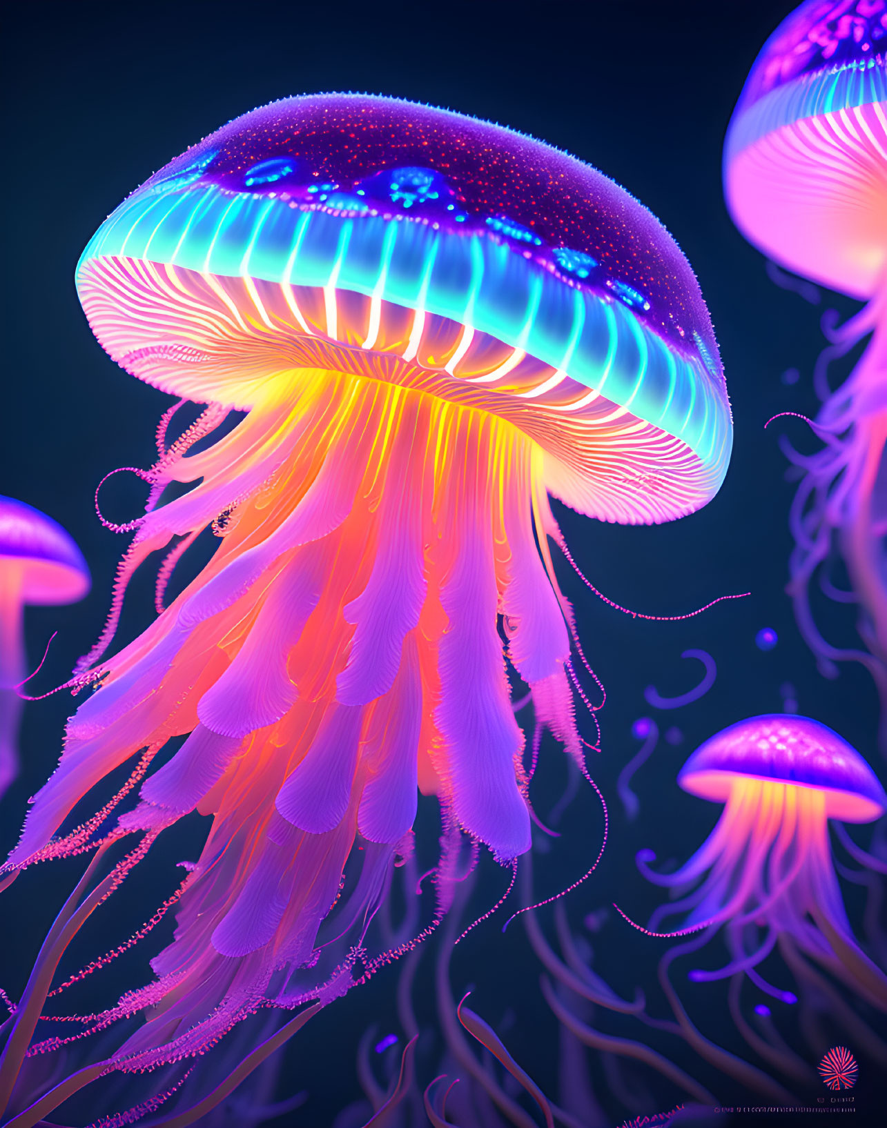 Colorful Glowing Jellyfish Artwork in Neon Hues