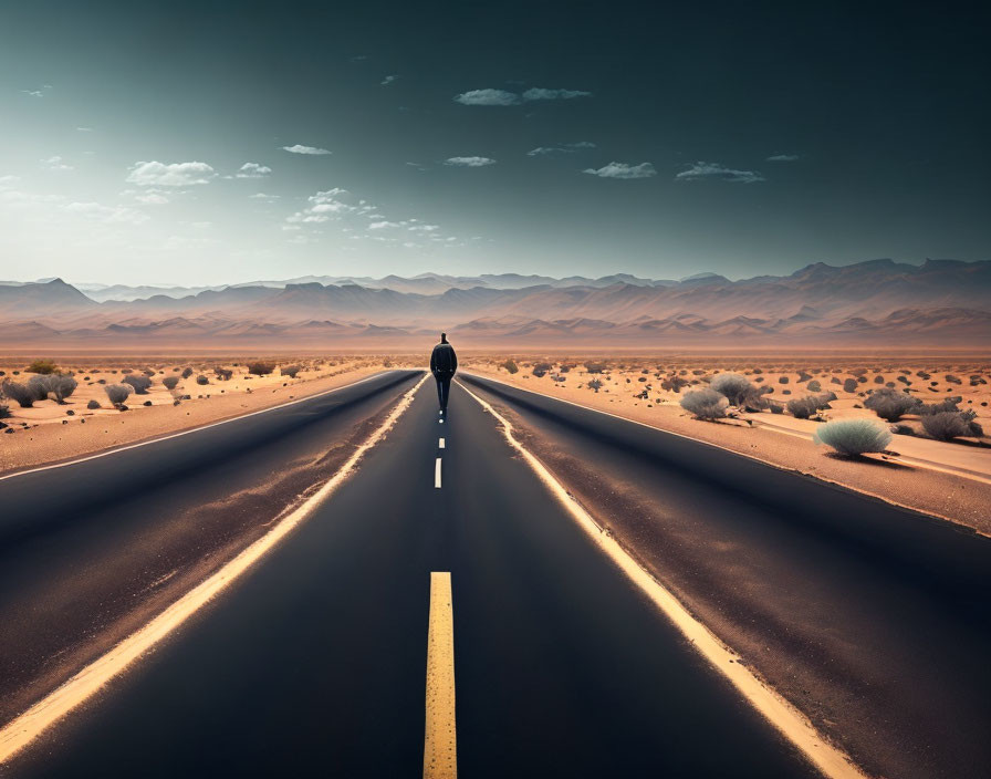 Figure in Dark Attire on Deserted Road at Twilight