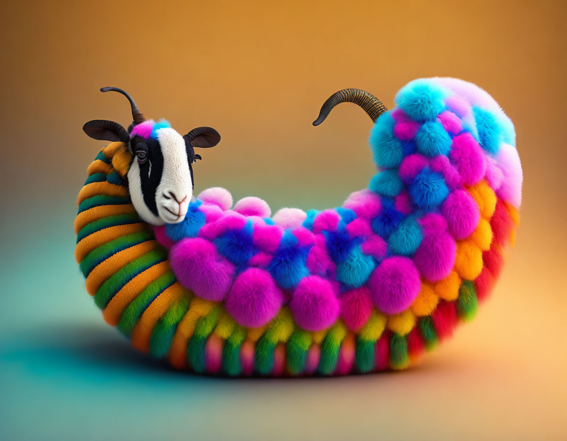 Whimsical Sheep Artwork with Vibrant Pom-Pom Body