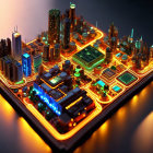 Miniature Cityscape Made of Electronic Components with Illuminated Lights