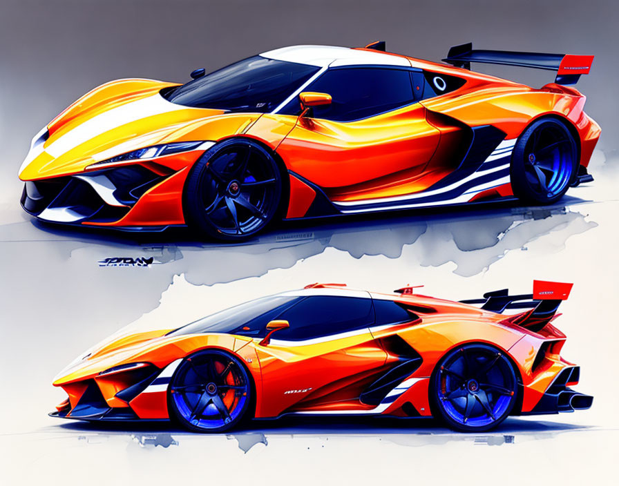 Futuristic orange and white race car with bold aerodynamics