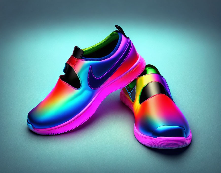 Colorful Sneakers with Swoosh Logos on Gradient Background