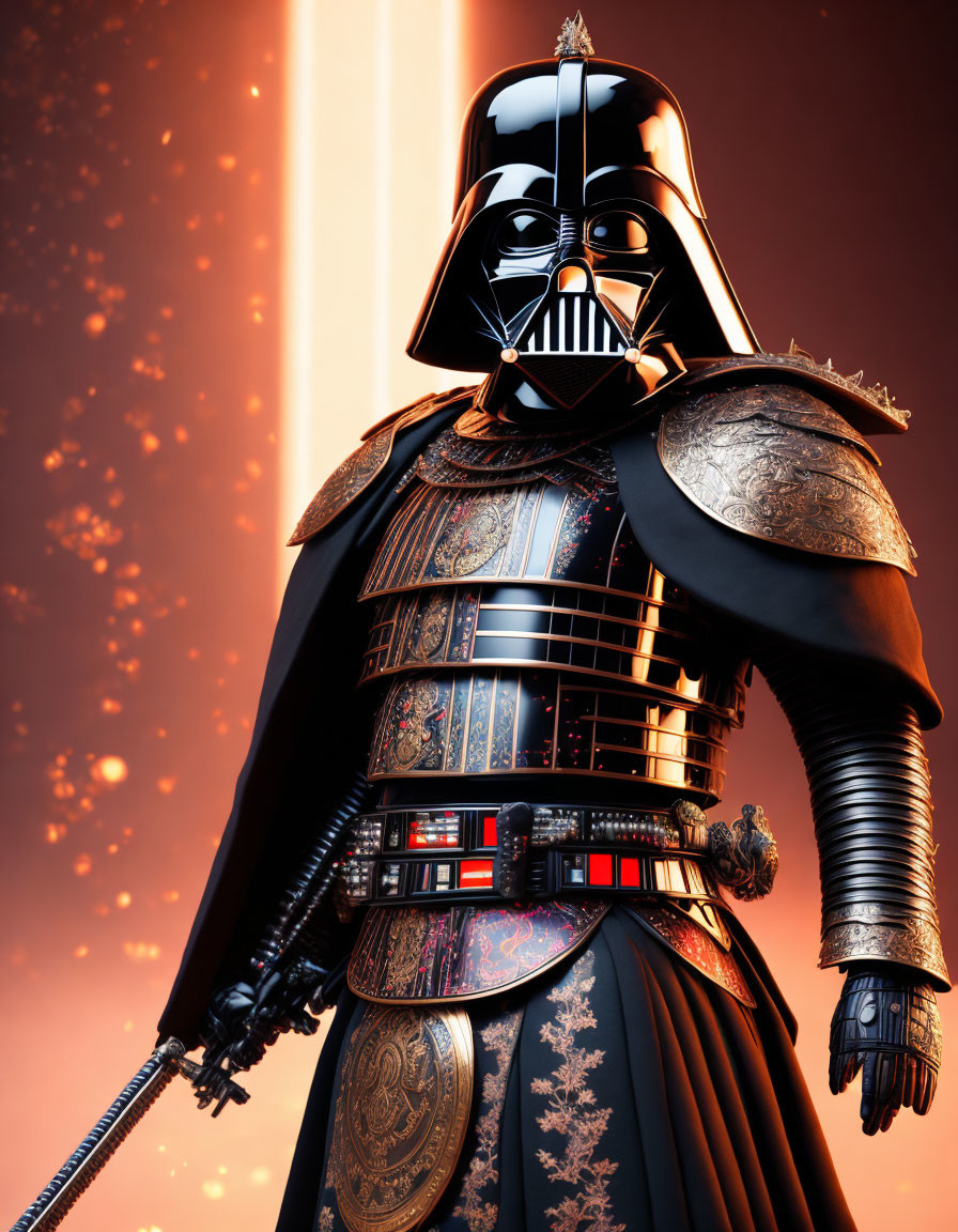 Stylized Darth Vader with ornate armor in fiery backdrop