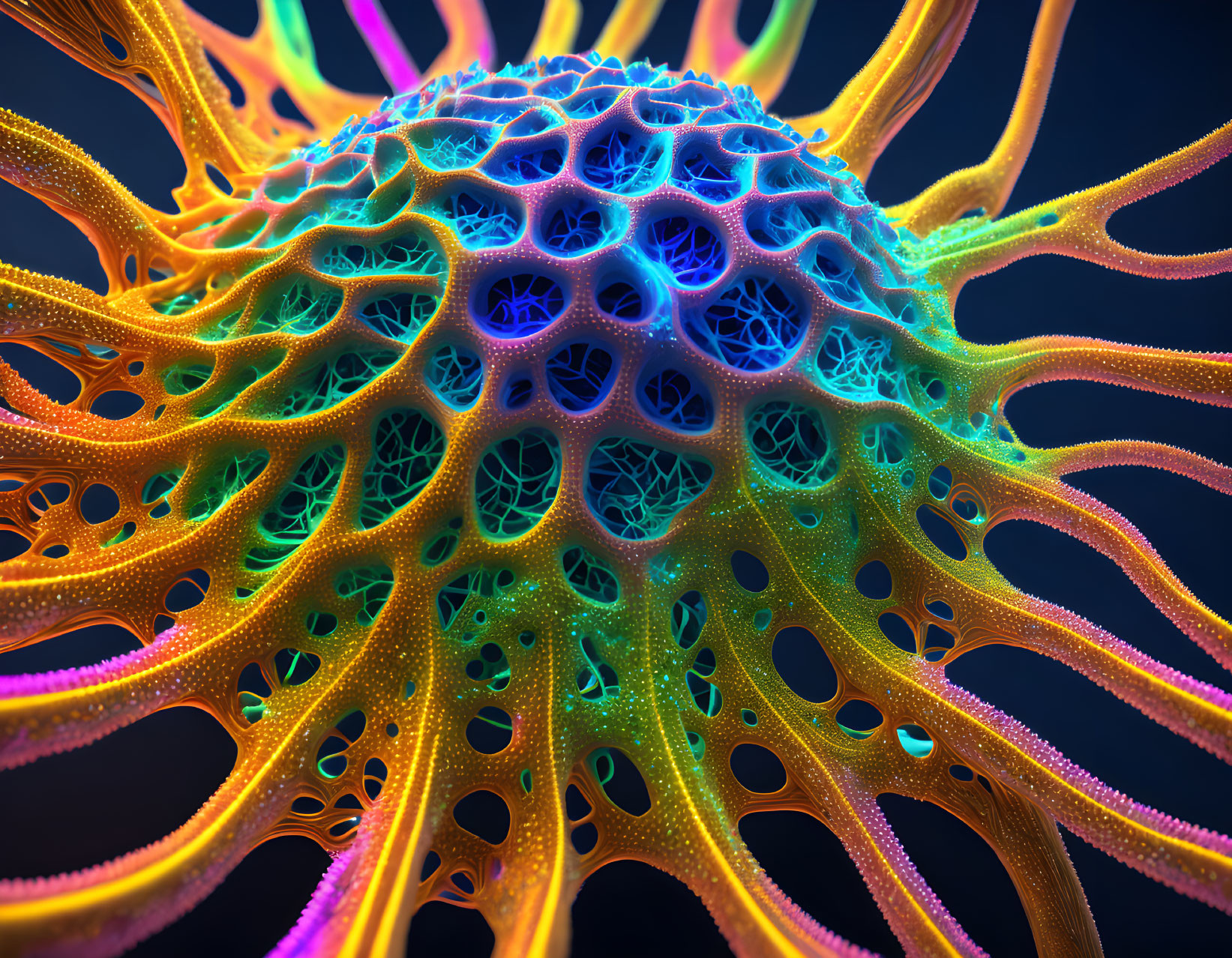 Vivid 3D rendering of colorful microscopic organism