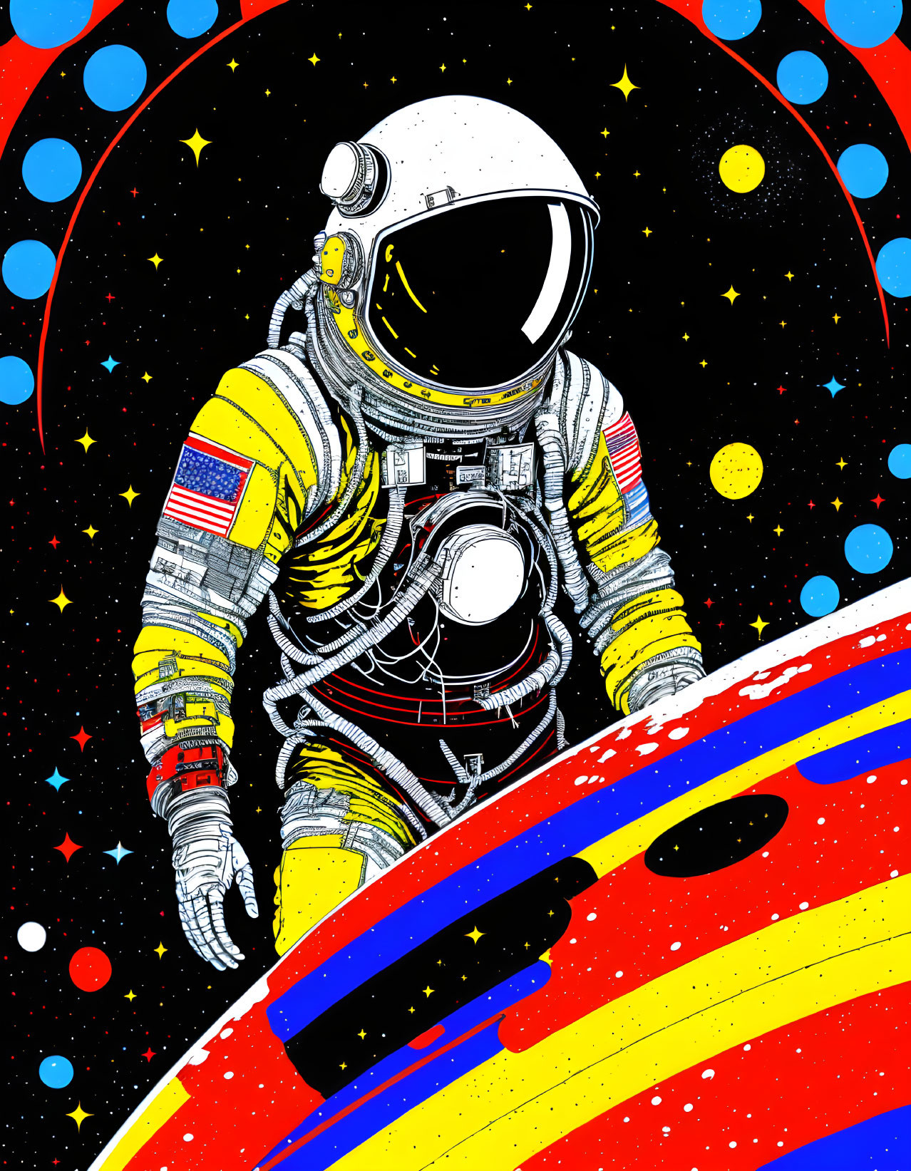 Detailed astronaut in colorful space scene