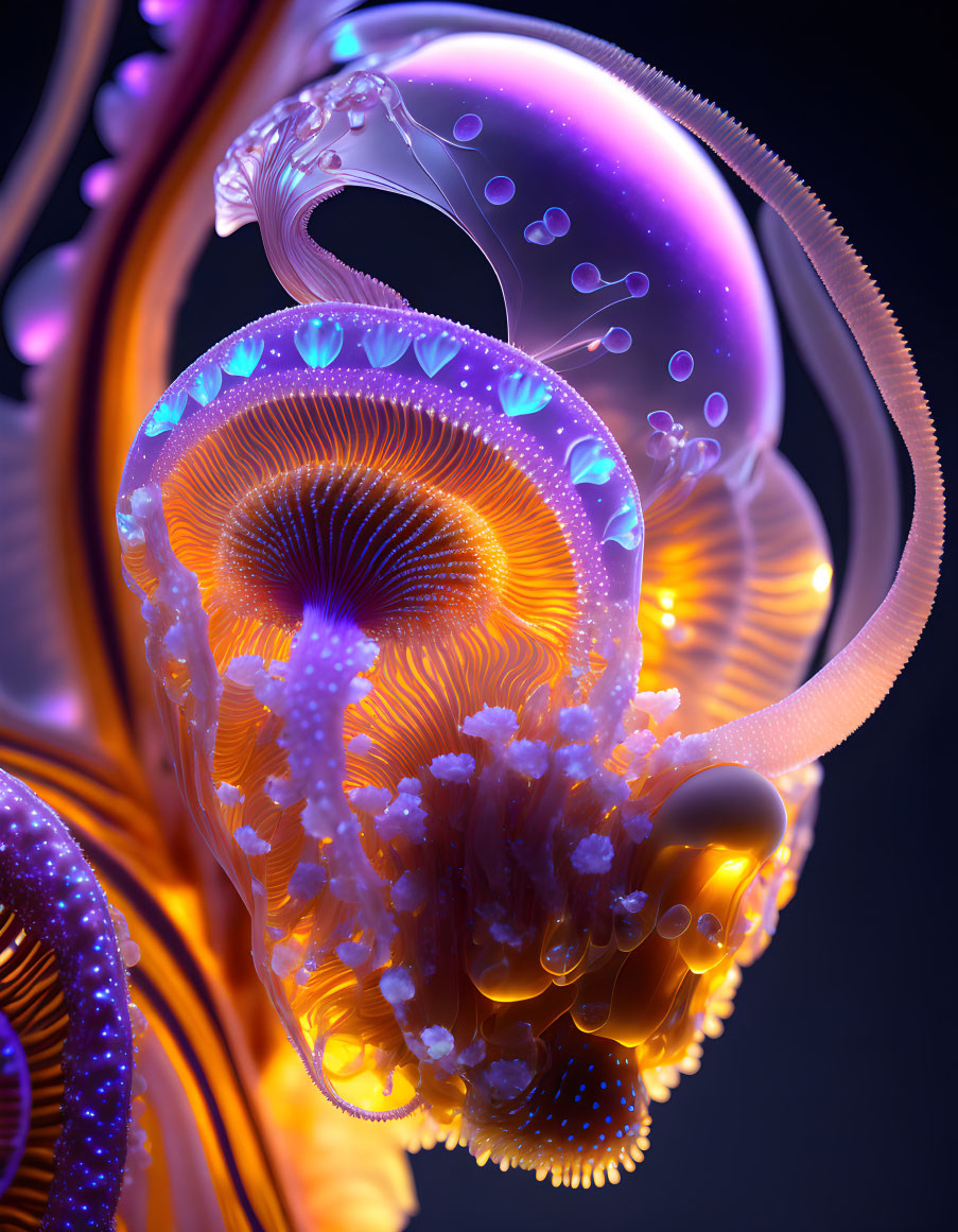 Vivid Glowing Jellyfish Artwork with Purple and Orange Hues