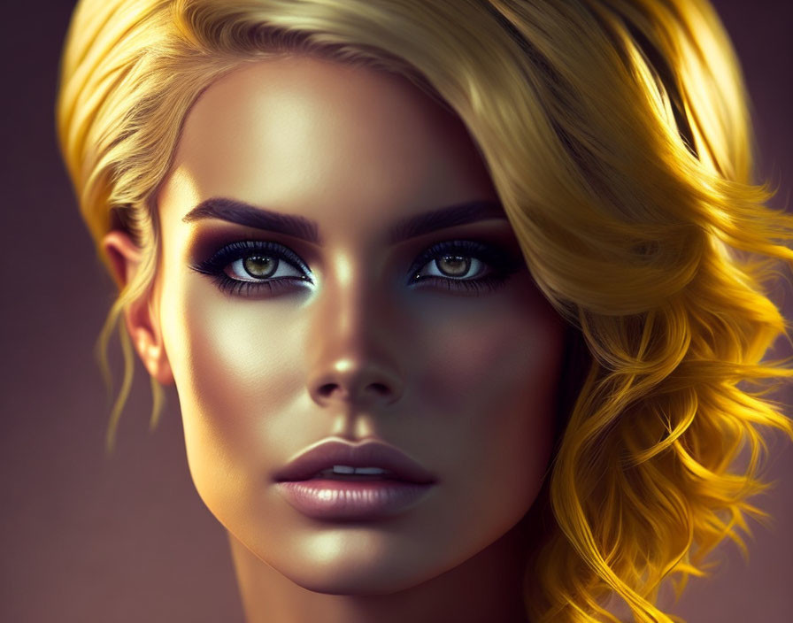 Digital portrait of woman with bold makeup and wavy blonde hair exuding confidence