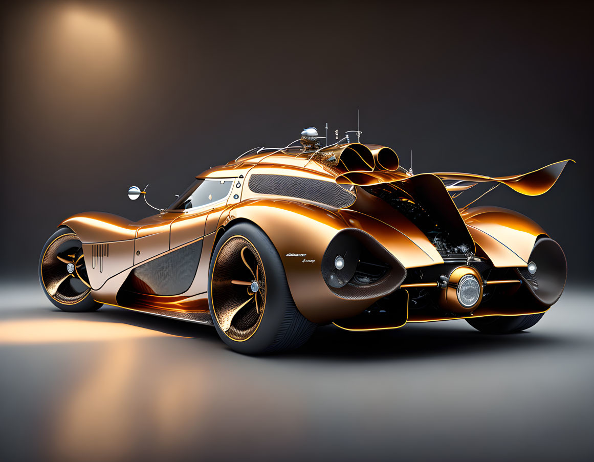 Futuristic golden-brown and black vehicle with swooping lines