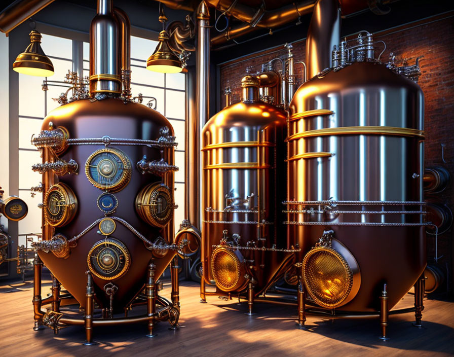 Copper Distillation Tanks in Spacious Brewery