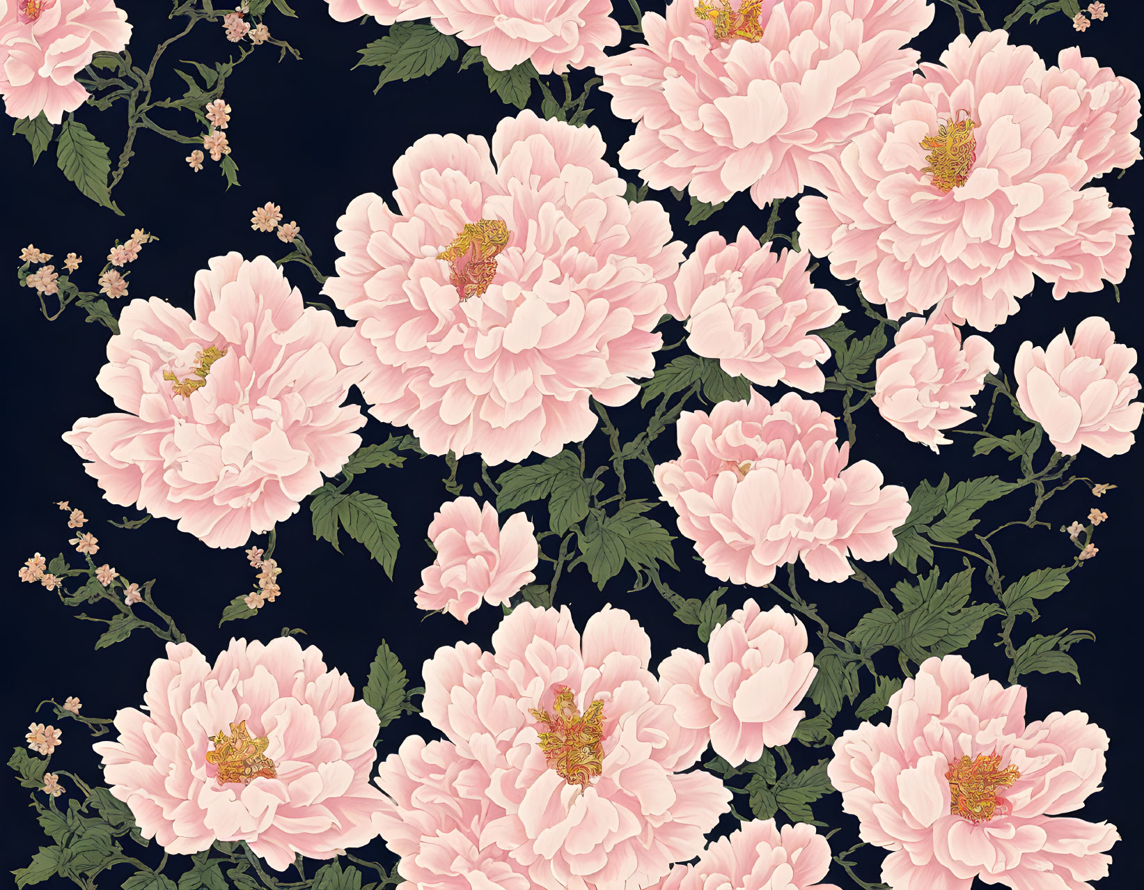 Detailed Pink Peony Pattern on Dark Background