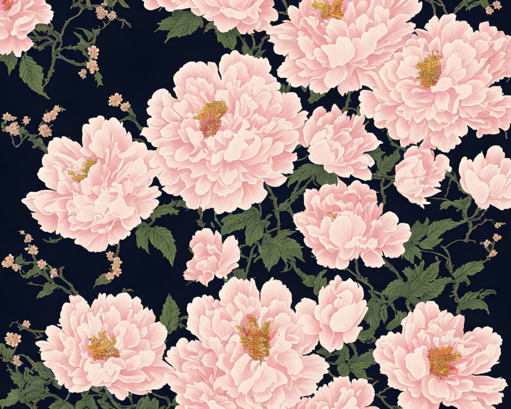 Detailed Pink Peony Pattern on Dark Background