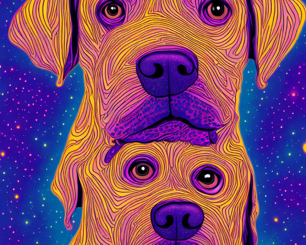 Vibrant dual dogs illustration on starry background