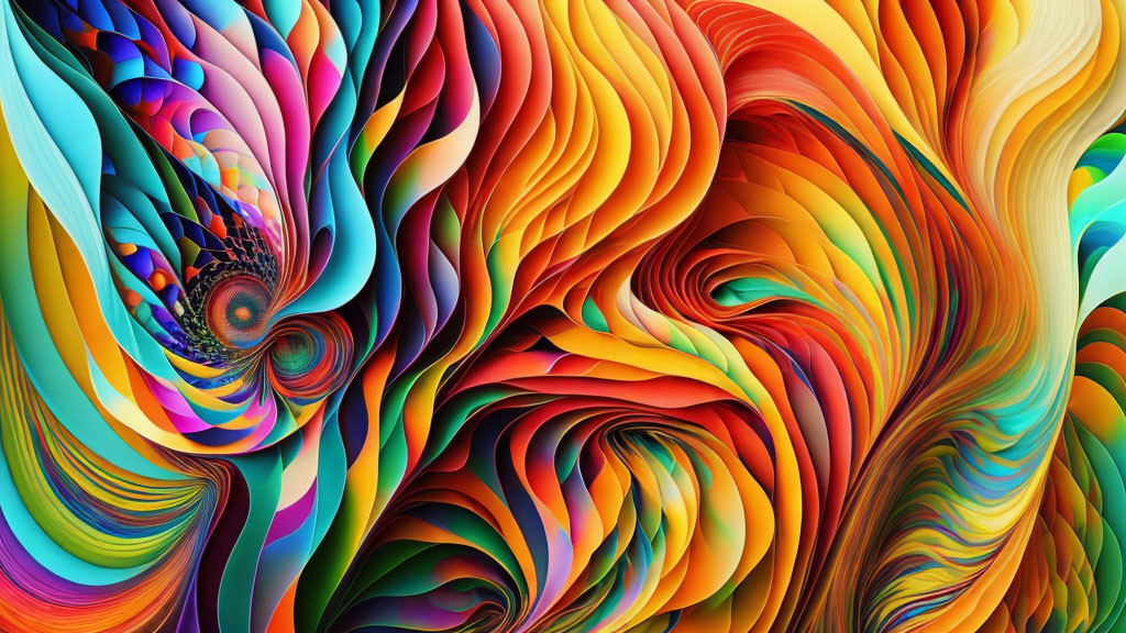 Colorful Abstract Swirls in Feather-Like Pattern