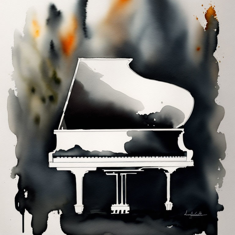 Grand Piano Watercolor Illustration with Abstract Background