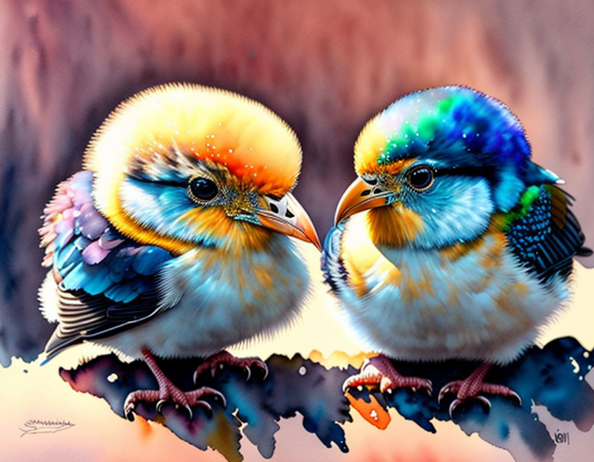 Colorful Watercolor Birds on Soft Background