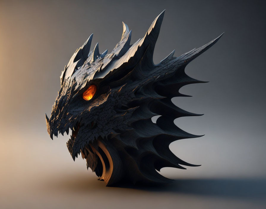 Digital render of fierce dragon with sharp scales and glowing eyes