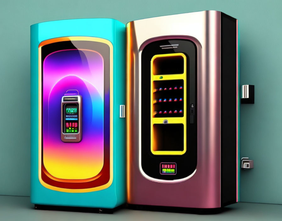 Colorful Retro-Style Vending Machines on Teal Background