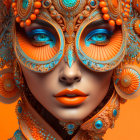 Colorful Close-Up of Person in Elaborate Orange and Blue Headpiece