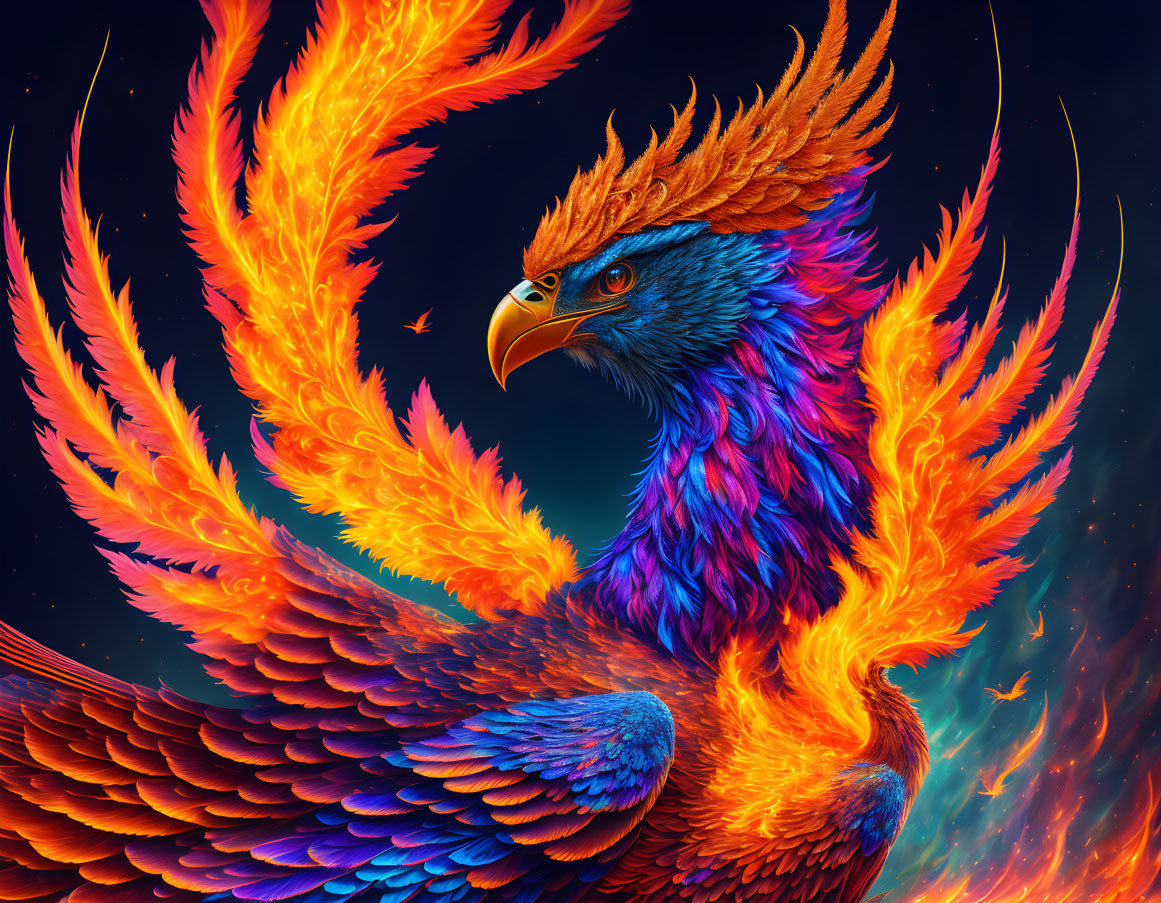 Majestic Phoenix Artwork with Vibrant Orange Wings