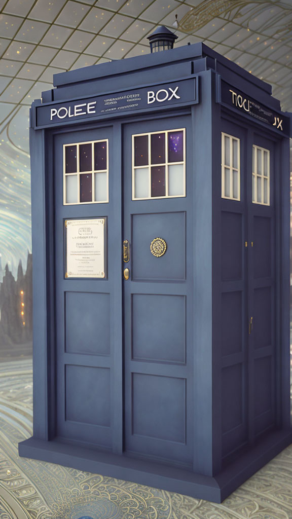 Blue British Police Box TARDIS with Swirly Patterns