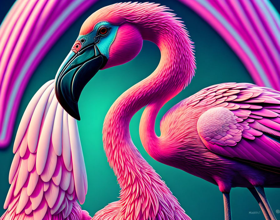 Detailed Stylized Flamingos Artwork in Pink and Purple Palette