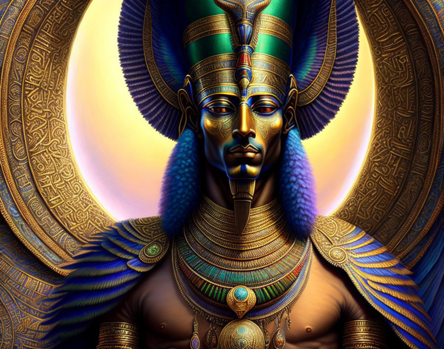 Vibrant digital artwork of Egyptian Pharaoh with traditional attire