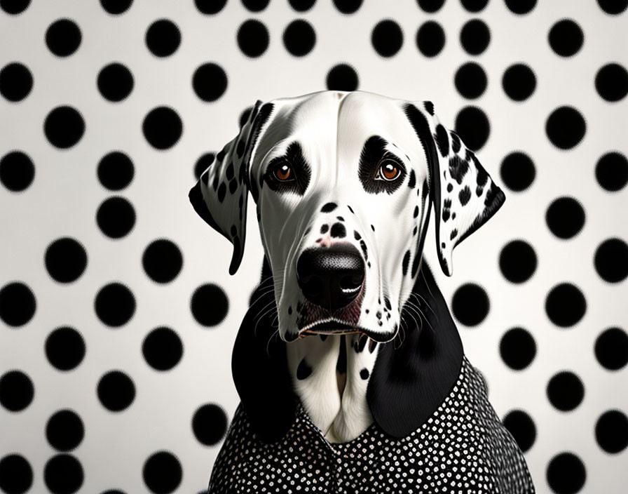 Dalmatian dog with playful spotted coat blending in backdrop