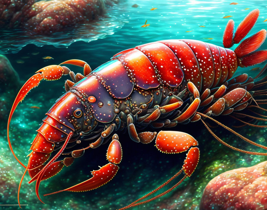 Colorful Lobster Illustration with Marine Background