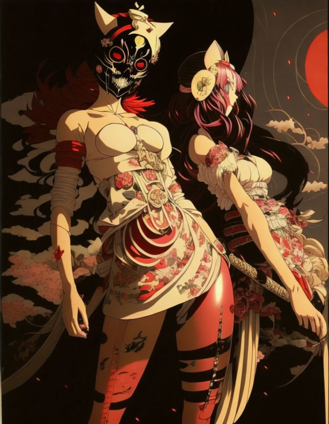 Stylized women blend traditional Japanese and modern elements