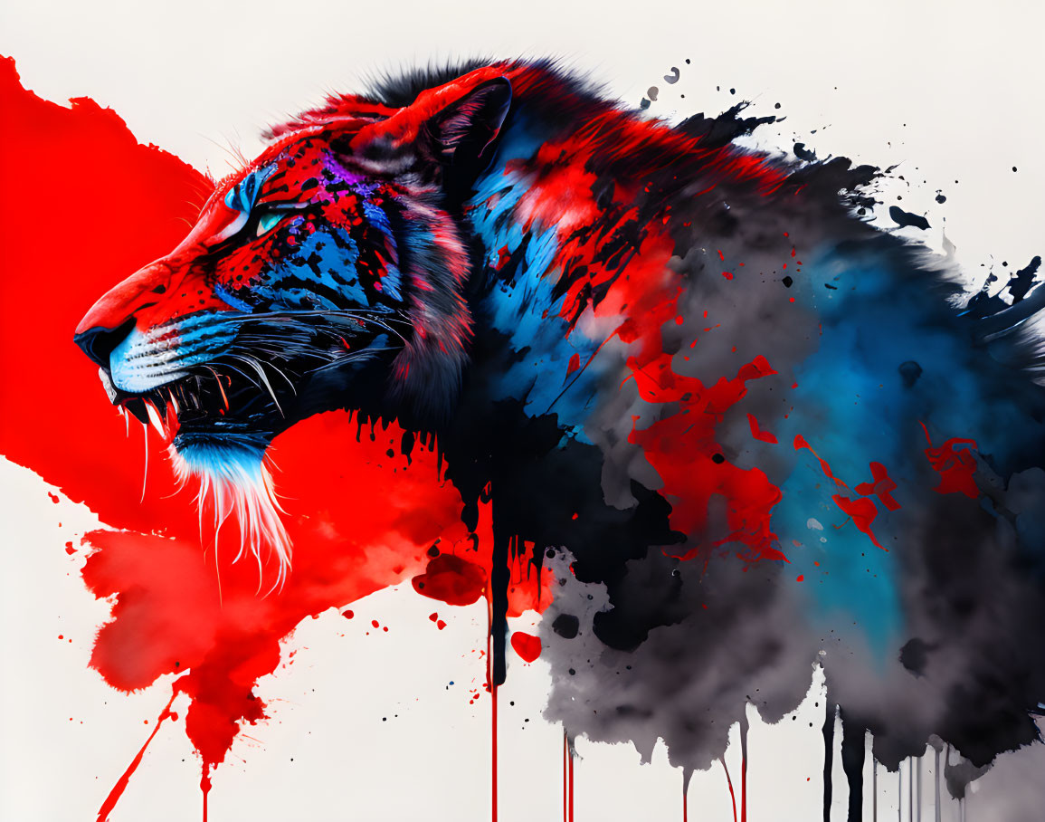 Colorful Lion Artwork with Abstract Watercolor Splash