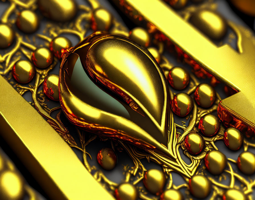 Luxurious Golden Heart 3D Rendering with Ornaments