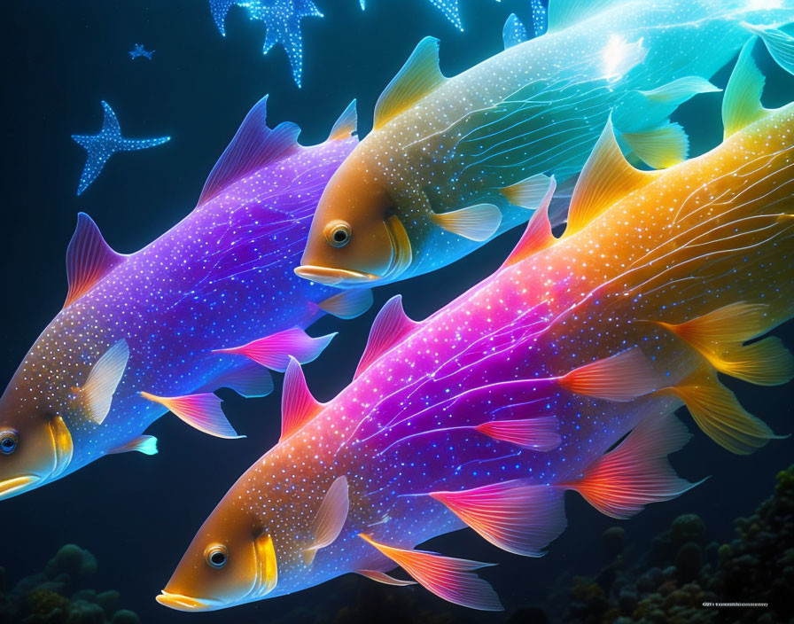 Colorful Fish Swimming Near Coral Reef in Vibrant Ocean Scene