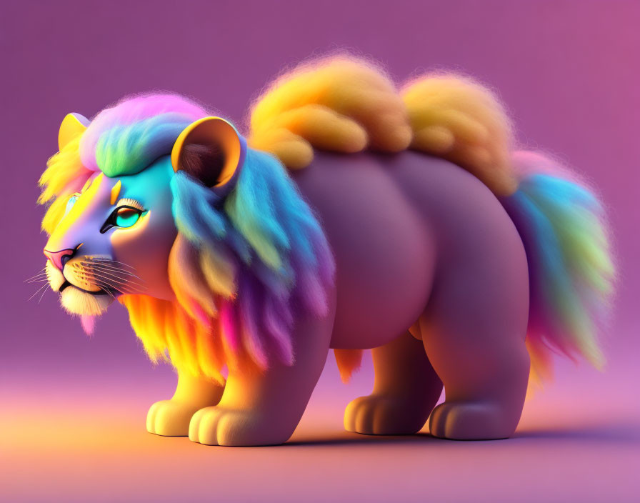 Colorful Lion Artwork on Purple Background