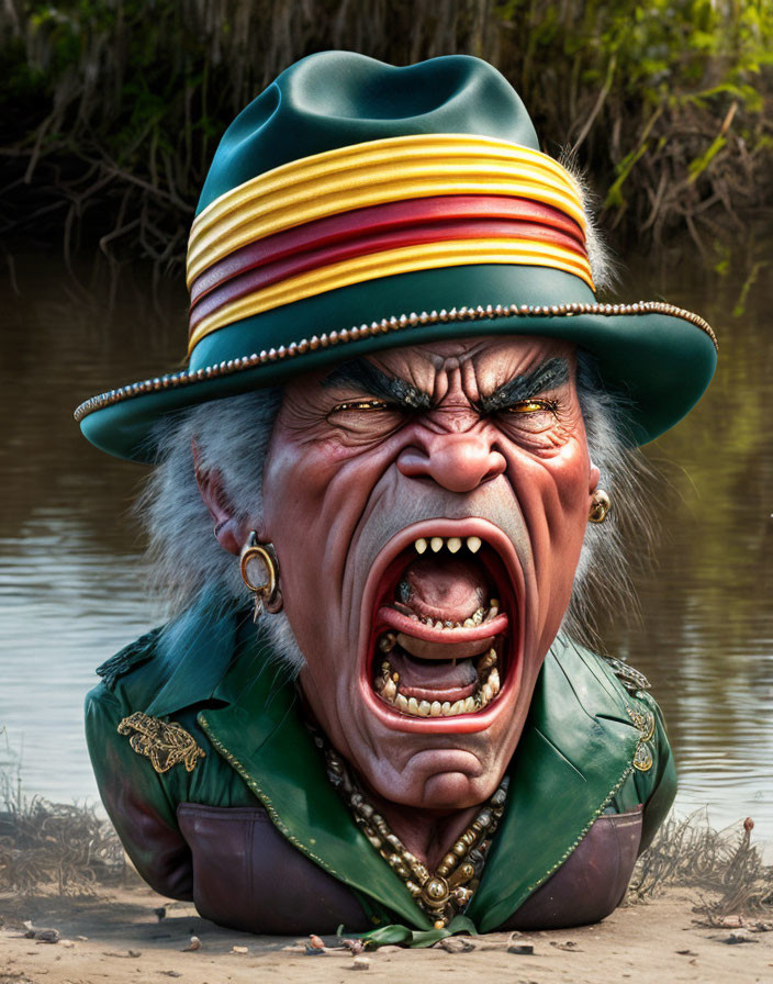 Colorful Angry Man Caricature with River Background