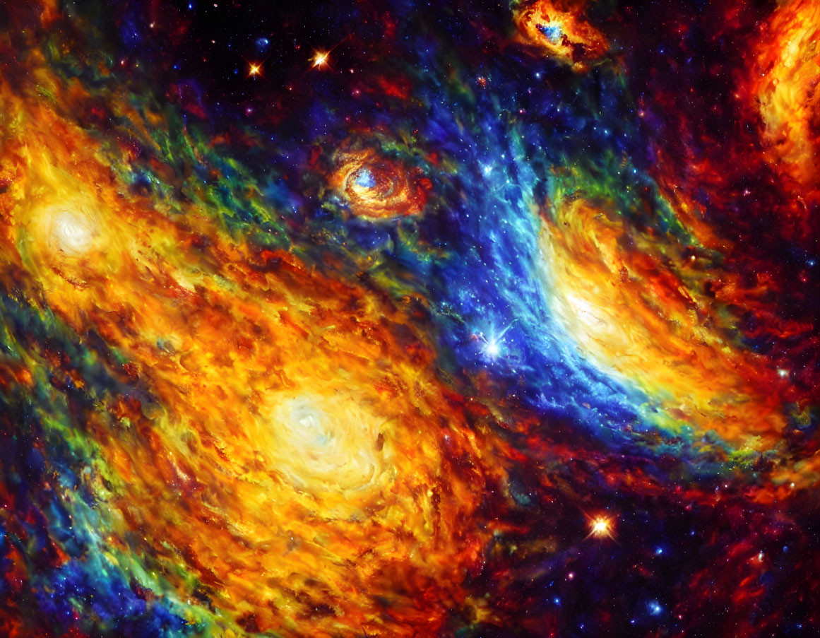 Colorful Swirling Galaxies and Stars in Space