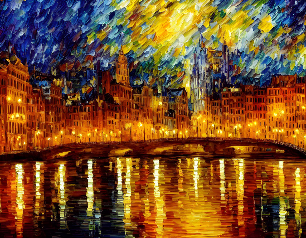 Vibrant Impressionist Cityscape Night Painting