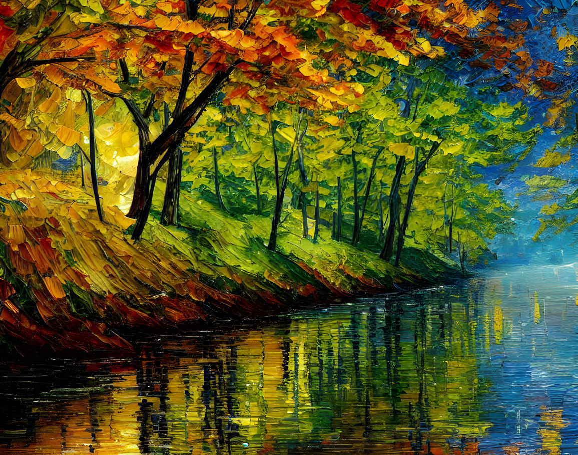 Colorful Autumn Trees Reflected in Tranquil River