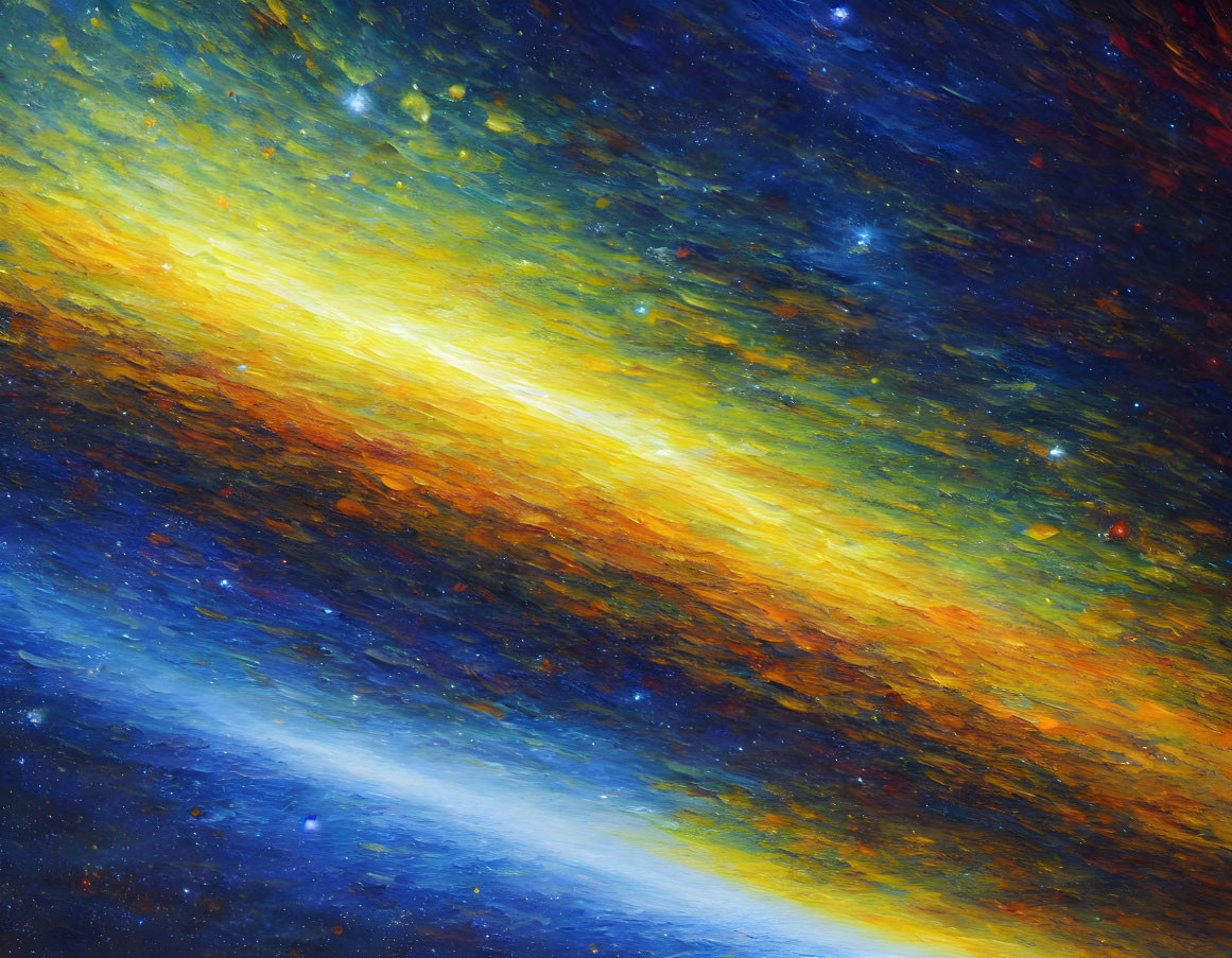 Colorful Cosmic Scene with Yellow, Orange, and Blue Hues