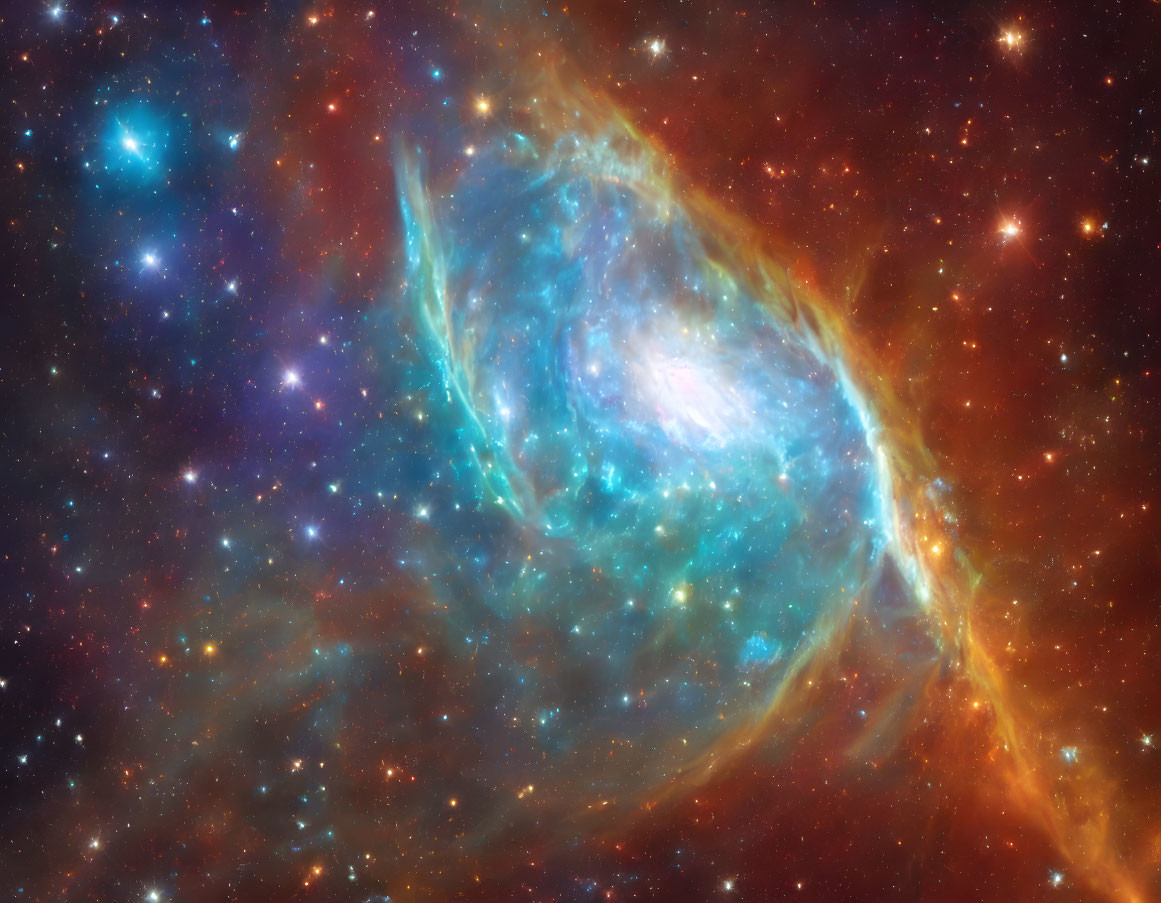 Colorful Nebula with Blue, Orange, and White Swirls in Space