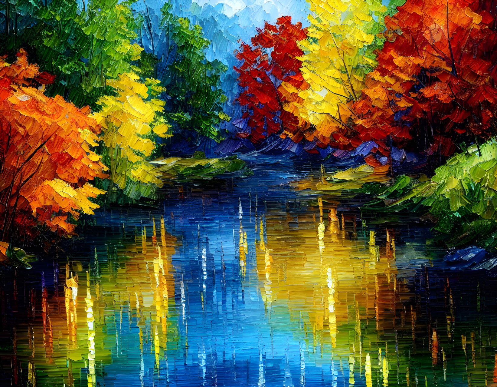 Colorful Autumn Trees Reflecting in Tranquil River