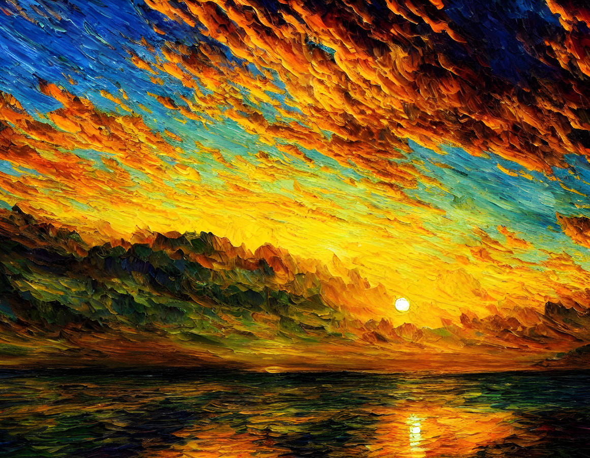 Vibrant Sunset Painting with Bold Brush Strokes