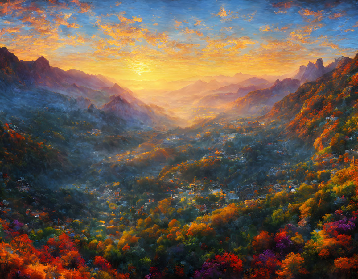 Colorful Autumn Mountain Landscape at Sunrise