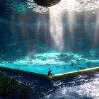 Tranquil underwater scene with person on ledge