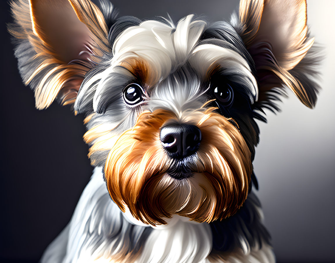 Detailed Yorkshire Terrier digital painting with expressive eyes and perky ears.