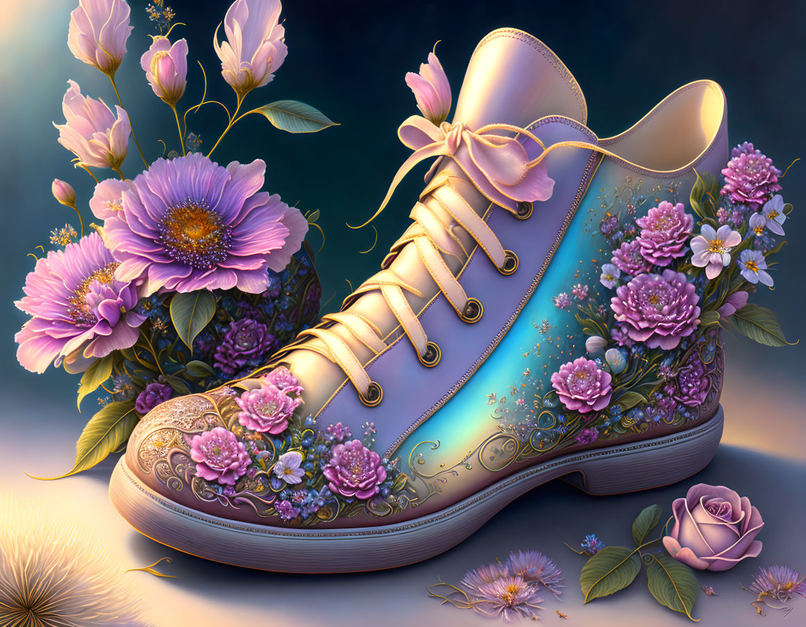 Floral-themed sneaker illustration with blooming flowers