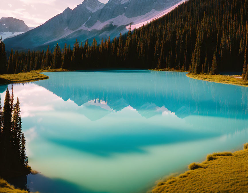 Tranquil Mountain Lake Reflecting Dusk Sky