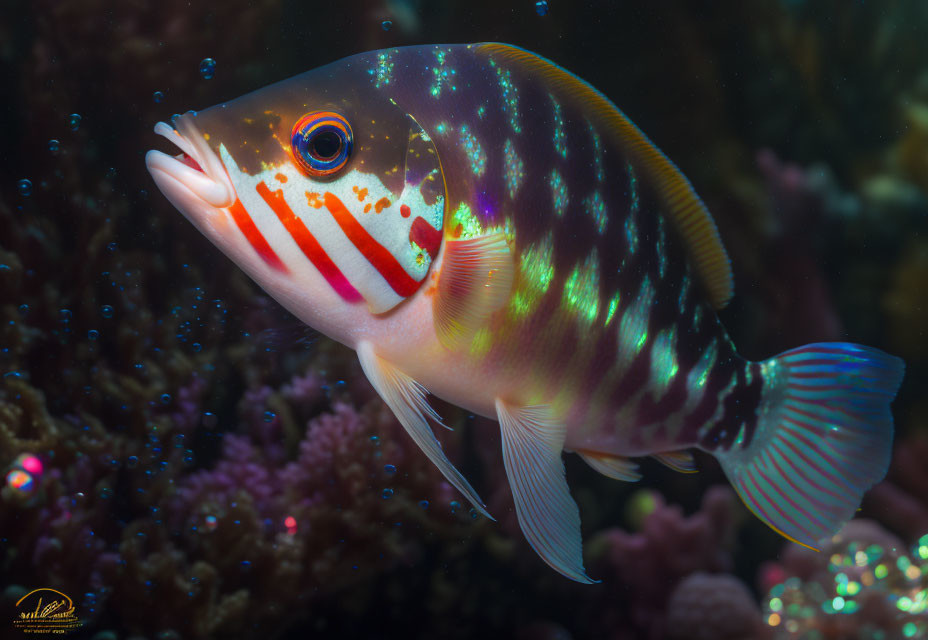 Colorful Oriental Sweetlips Fish Among Coral Reefs