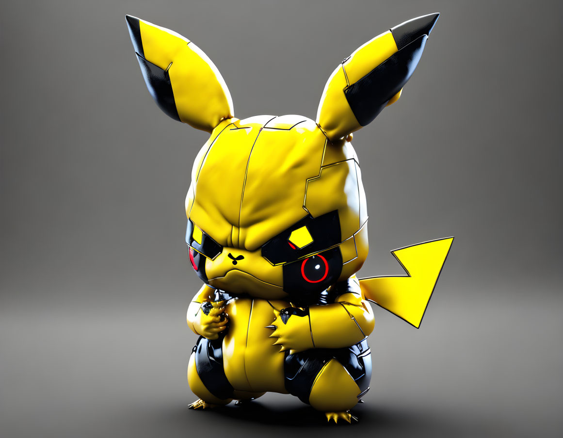 Muscular Pikachu 3D Illustration on Grey Background