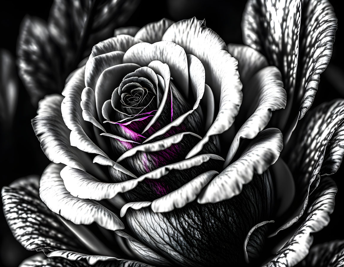 Detailed Monochrome Rose Image with Purple Center