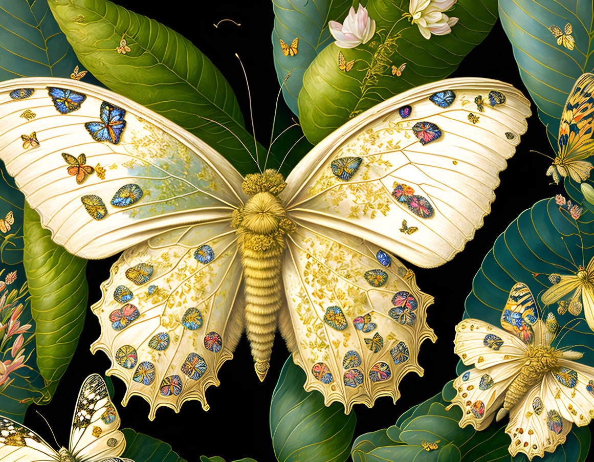 Colorful Butterfly Illustration with Jewel-Toned Patterns